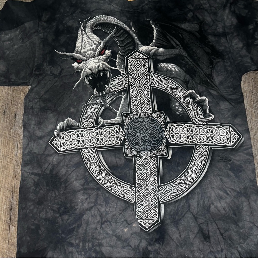 Vintage The Mountain Dragon T-Shirt Mens L Black‎ Tie Dye Fantasy Y2K 2002 - Picture 2 of 6